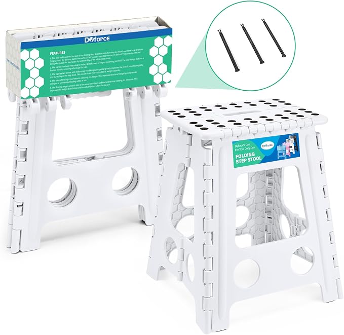 Dyforce Folding Step Stool 16 Inch,400lbs Foldable Step Stool for Adults | Step Stool Foldable White,Non-Slip Plastic Stepping Stool with Carry Handle,Lightweight for Bathroom Kitchen Bedroom Garden