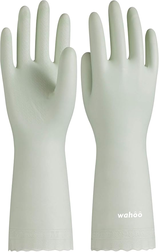 LANON wahoo Cleaning Gloves with Cotton Flocked Liner,Canary Green,Small | Skin-Friendly,Dish Washing,Reusable,Latex Free,DEHP-Free,Non-Slip,Dishwashing Household Kitchen Gloves