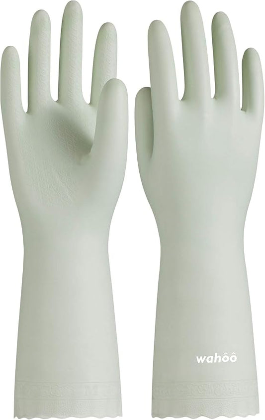 LANON wahoo Cleaning Gloves with Cotton Flocked Liner,Canary Green,Large | Skin-Friendly,Dish Washing,Reusable,Latex Free,DEHP-Free,Non-Slip,Dishwashing Household Kitchen Gloves