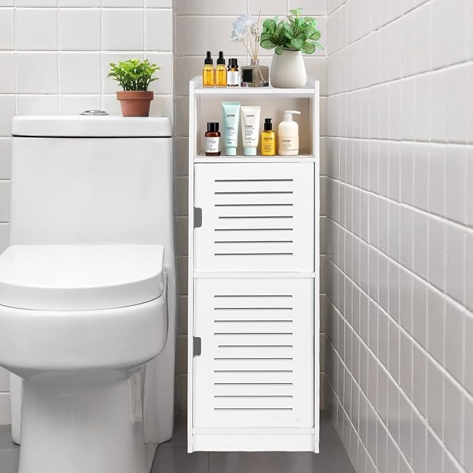 ShellKingdom Toilet Paper Holder Stand, Small and Slim Bathroom Storage Cabinet for Bathroom Small Spaces, 29.1 x 9.5 x 7.9 inch