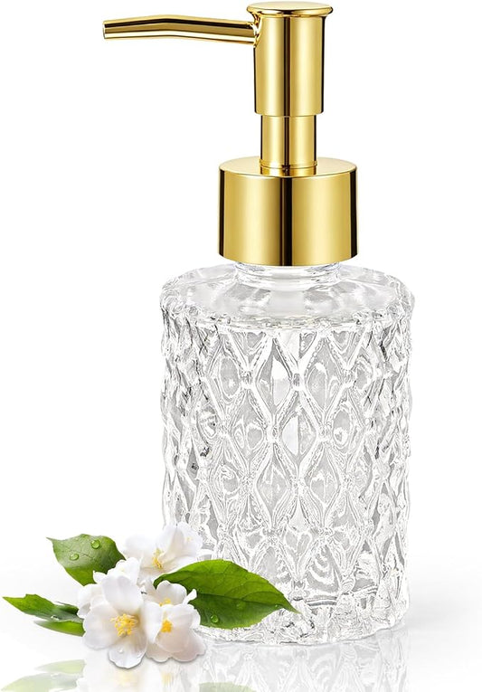 Soap Dispenser Bathroom, Glass Hand Soap Dispenser with Gold Pump | Small Crystal Soap Dispenser for Bathroom/Kitchen Refillable Liquid for Dish Soap,Hand Soap,Essential Oil & Lotion