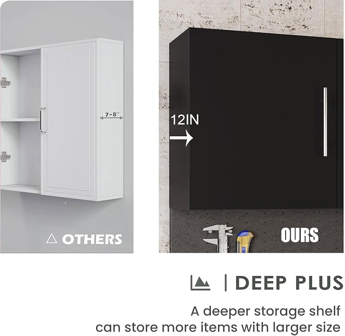 Laundry Wall Cabinet, 54"W x 12"D x 20"H Wooden Wall Mounted Storage Cabinet, 3 Door Cabinet with Soft Close and Metal Handle and Adjustable Shelf, for Kitchen, Garage, Laundry, Bathroom, Black