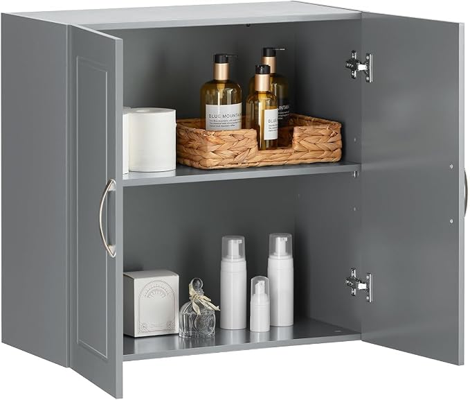 SoBuy Wall Cabinet Laundry Room, Medicine Cabinet for Bathroom Kitchen Garage,Floating Cabinet Hanging Storage with Adjustable Shelf, Grey FRG231-DG | Floating Wall Storage Cabinet With Adjustable Shelf, All-Match Bathroom Cabinet For Various Home Stor...