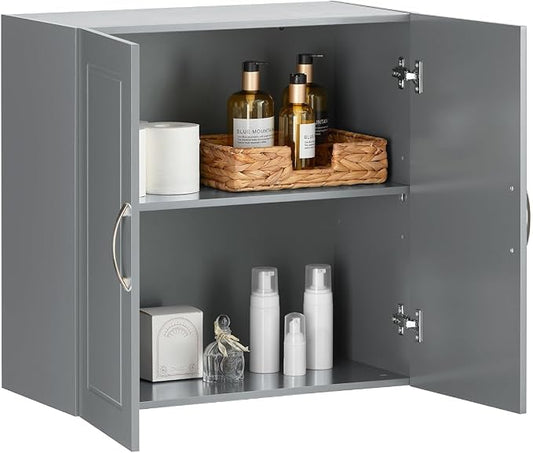 SoBuy Wall Cabinet Laundry Room, Medicine Cabinet for Bathroom Kitchen Garage,Floating Cabinet Hanging Storage with Adjustable Shelf, Grey FRG231-DG | Floating Wall Storage Cabinet With Adjustable Shelf, All-Match Bathroom Cabinet For Various Home Stor...