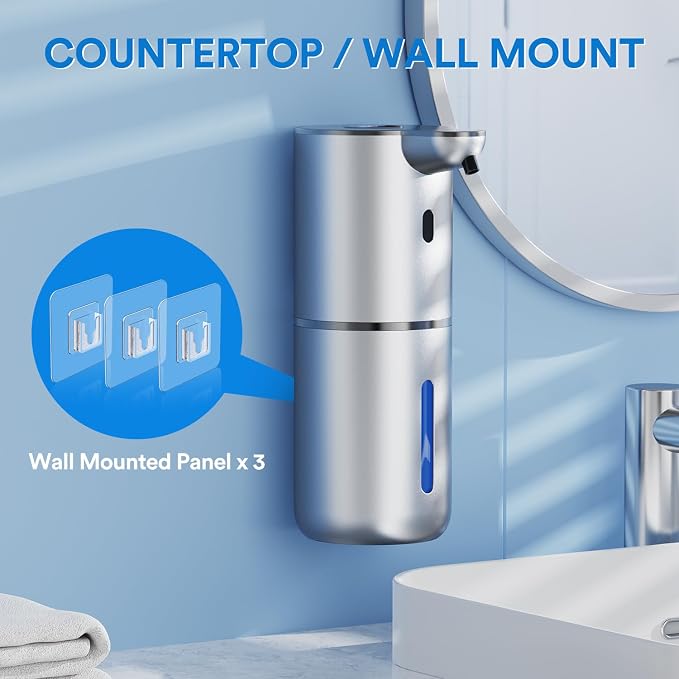 Automatic Foaming Soap Dispenser Touchless, Rechargeable Electric Hand ＆ Dish Soap Dispenser for Bathroom and Kitchen - Smart Digital Display, 6 Adjustable Level, 380ml, Wall Mounted, IPX5
