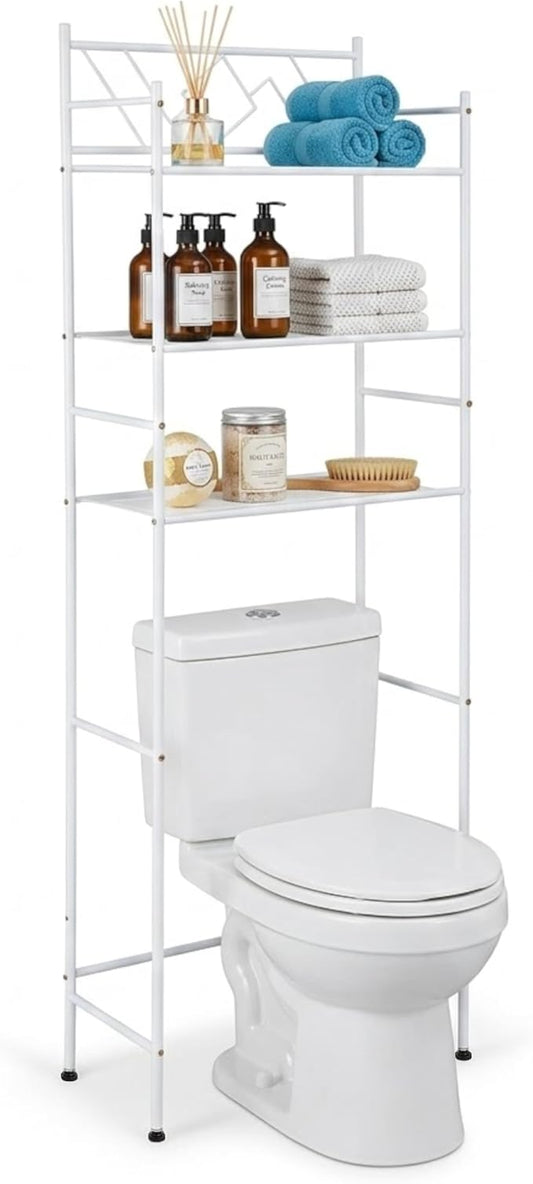 Home Zone Living Over-the-Toilet Bathroom Storage Cabinet Organizer | Freestanding Steel Frame Design with 3-Tier Shelves and Adjustable Feet, White