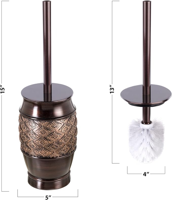 Creative Scents Dublin Brown 6 Piece Resin Bathroom Accessories Set | Includes Toilet Brush and Holder, Tissue Box Cover, Soap Dispenser, Toothbrush Holder, Tumbler Cup & Soap Dish