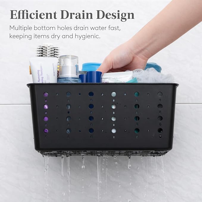 Lifewit Portable Shower Caddy, Plastic Basket Organizer, 1 Pack, Black | Sturdy ABS plastic, Removable Compartment, Drain Design, College Dorm Room Essentials with Handle, for Bathroom, Toiletry