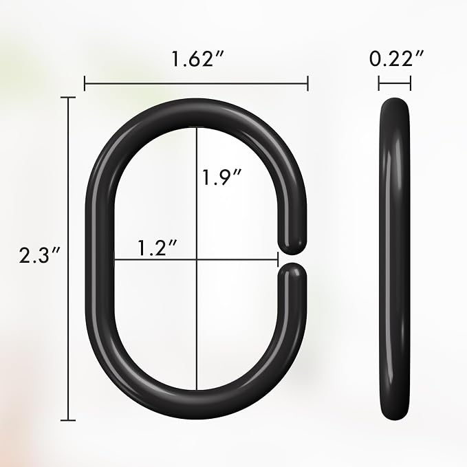 Black Shower Curtain Hooks Rings, 24 Pcs Plastic Shower Curtain Rings, Plastic Shower Curtain Hooks for Bathroom Shower Rod, Black Shower Hooks Rings Loops for Shower Curtain