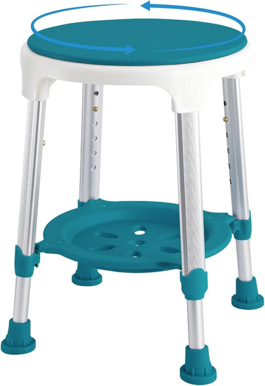 Shower Stool Chair for Inside Shower,360° Swivel,Green,300LBS | 6-Level Adjustable Height Bath Chair with Shelf,Shower Seat Stool for Bathroom,Upgrade Small Corner Stool for Seniors