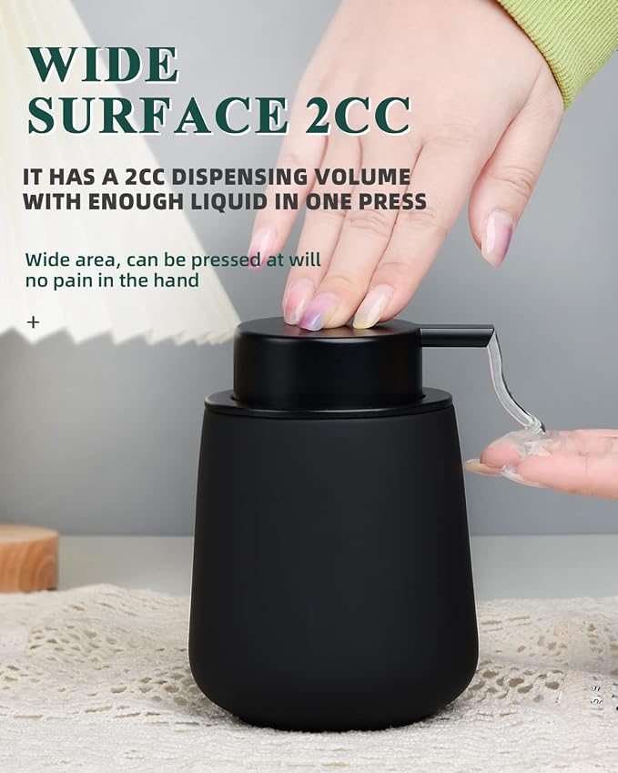 BosilunLife Ceramic Soap Dispenser - Dish Soap Dispenser for Bathroom 12Oz | Refillable Liquid Hand Wash Dispenser for Essential Oil, Lotion Soap, Rubber Paint Black