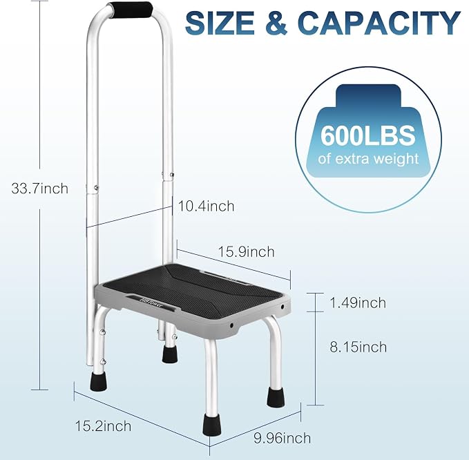 HBTower Step Stools with Handle for Adults Kids with Non-Slip Rubber Feet | Holds Up to 600 lbs, Lightweight Stepping Stools for Bedroom Kitchen Bathroom, Bed Steps for High Beds