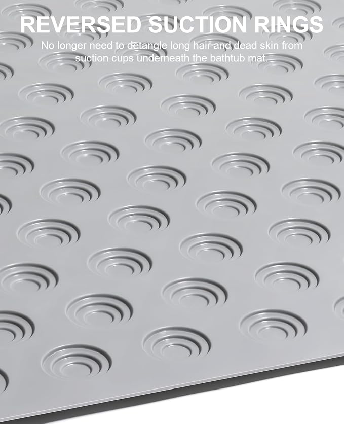 OTHWAY Reverse Suction Cup Bath Mat: 39x16 inch Extra Long Bathmat│Perfect for Ordinary or Refinished Bath Tubs │Made of Nature Rubber│Protect Your Bathtub (Grey)