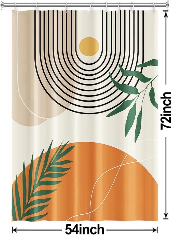 Mid Century Shower Curtain with Hook for Bathroom 54x72 Inch | Waterproof Abstract Orange and Beige Shower Curtain Set, Soft Bathroom Decor, Machine Washable