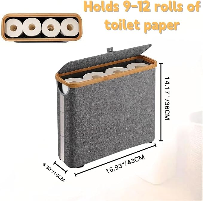 Oxford Fabric Toilet Paper Storage Basket with Lid, Free‑Standing Organizer Basket for Toilet Paper for RV Bathroom (Grey)