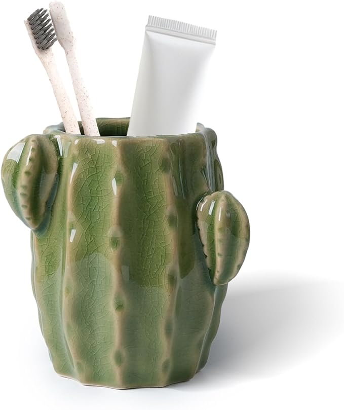 Ceramic Cactus Green Toothbrush Holder,Western Fun Bathroom Decor