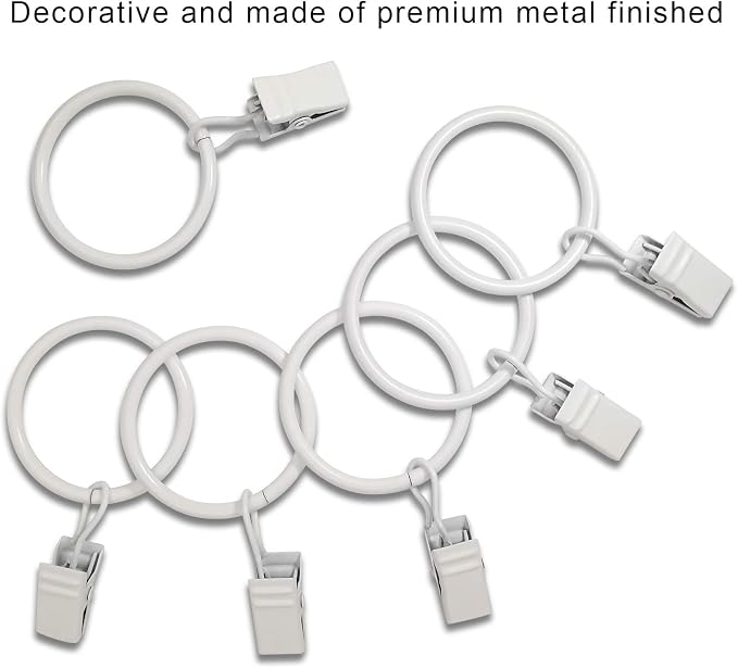 90 Pack Curtain Rings with Clips, Drapery Clips with Rings, Drapes Rings 1.26 in Interior Diameter, Fits up to 1 Inch Curtain Rod, White