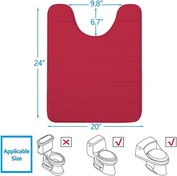 Buganda Memory Foam U-Shaped Toilet Rugs 24 x 20, Absorbent Bathroom mat | Red, Thick Soft Machine Washable toilet mat for bathroom, Contour Bath Rugs Mat for Toilet Base