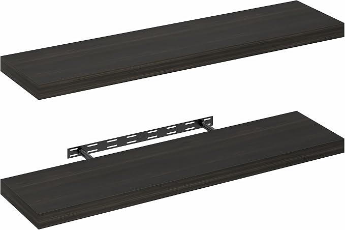 Furinno Tanna Floating Shelves for Wall Set of 2, 12 x 47 Wall Shelf, Wall Mounted Floating Shelf with Invisible Bracket, 2-Inch Thick, for Bathroom, Living Room, Bedroom, Home Office, Tobacco Oak