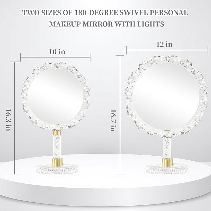 12-Inch Lighted Makeup Mirror, 3 Color Modes, Adjustable | Angle-Adjustable Vanity Mirror with 80 LED Lights; short press to change color temperature, long press for 0-100% dimming