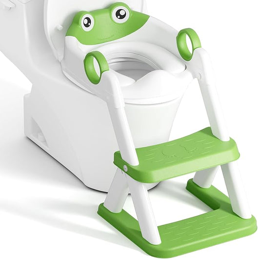 Potty Training Seat, Upgrade Toddler Toilet Seat for Kids Boys Girls, 2 in 1 Potty Training Toilet, Splash Guard Anti-Slip Pad Step Stool(Green-Frog)