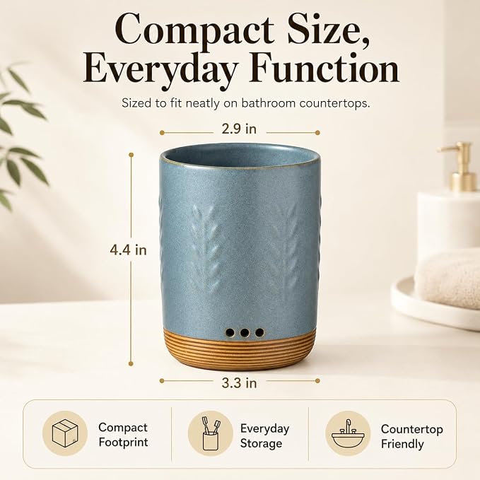 LYEOBOH Ceramic Toothbrush Holder, Toothbrush Storage,Toothbrush Cup Holder | Toothbrush Container, Countertop Organizer with Drainage, Electric Toothbrush Storage for Daily Home Use, Blue