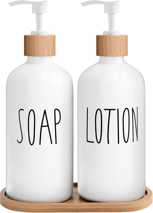 MOMEEMO White Soap Dispenser Bathroom Set | Soap and Lotion Dispenser Set Suitable for Bathroom Accessories Decor