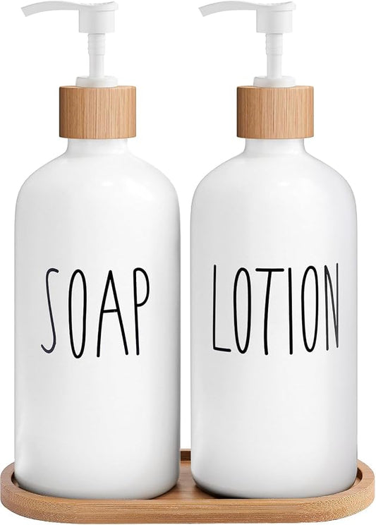 MOMEEMO White Soap Dispenser Bathroom Set | Soap and Lotion Dispenser Set Suitable for Bathroom Accessories Decor