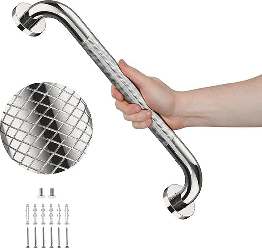 Anti Slip Shower Grab Bar 20 Inch,Chrome Stainless Steel Bath Grab Bar | Knurled Bathroom Safety Rail, Shower Handrail Support, Handicap Elderly Balance Assist Handles-1.25" Diameter