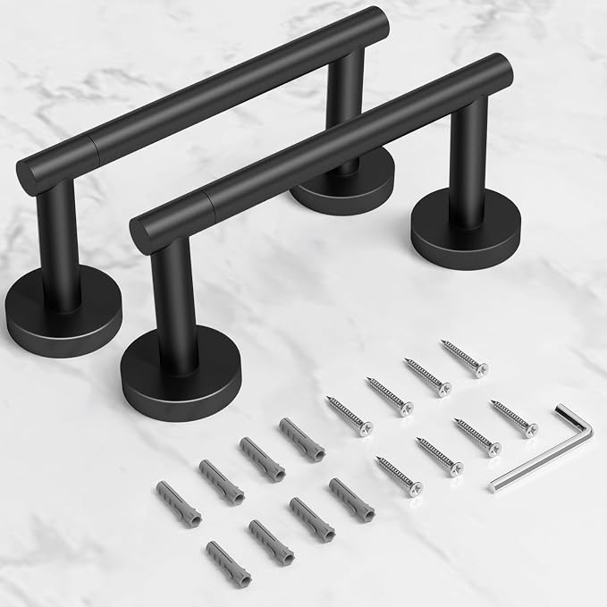 HITSLAM 2 Pack Matte Black Toilet Paper Holder, Double Post Pivoting, SS304 | Set of 2 Wall Mount Bathroom Tissue Holders, Rustproof Stainless Steel, Ideal for Multiple Bathrooms, Easy Roll Change