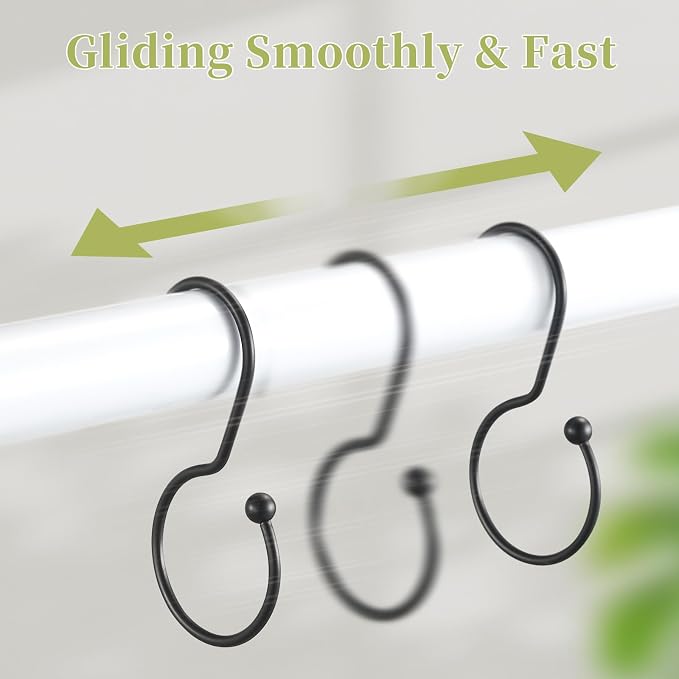 24 Pack Shower Curtain Hooks, Anti-Fall S-Shaped Shower Curtain Ring, Decorative Black Shower Curtain Hooks Rings Rust Proof Shower Rings for Curtain, Shower Hooks for Shower Curtain, Black