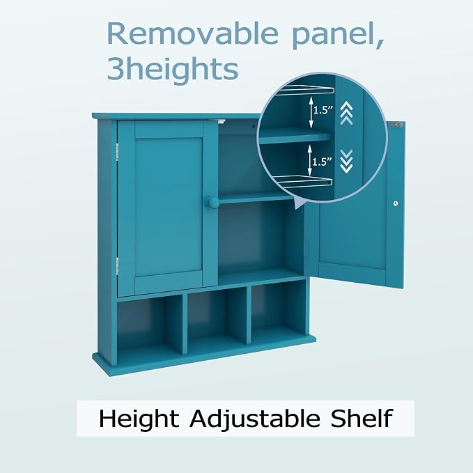 TaoHFE Turquoise Bathroom Cabinet,Bathroom Wall Cabinet with 2 Door | Adjustable Shelves,Over The Toilet Storage Cabinet,blue Bathrooms Cabinet Wall Mounted,Medicine Cabinets for Laundry