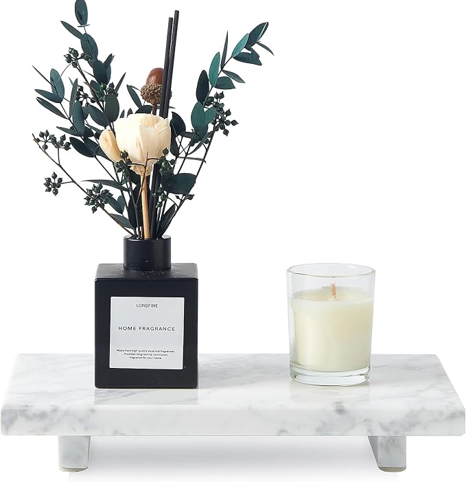 Natural Marble Tray Pedestal Stand – Soap & Jewelry Riser for Bathroom Counter, Kitchen Sink, Vanity Organizer, Decorative Stone Catchall for Perfume, Candles
