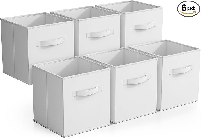 Sorbus Foldable Storage Cubes - 6 Pack, 11 Inch, White, Fabric, Foldable, Storage and Organization, Versatile Use, Collapsible Storage, Lightweight and Durable