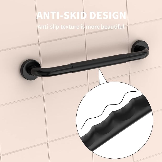 24 Inch Shower Grab Bar Anti Slip Rubber Grip, Munzong Black Bar for Toilet | Stainless Steel Bathroom Grab Bar Bathroom Balance Bar Safety Handrail Support Handicap Injury Elderly Senior Assist Bath