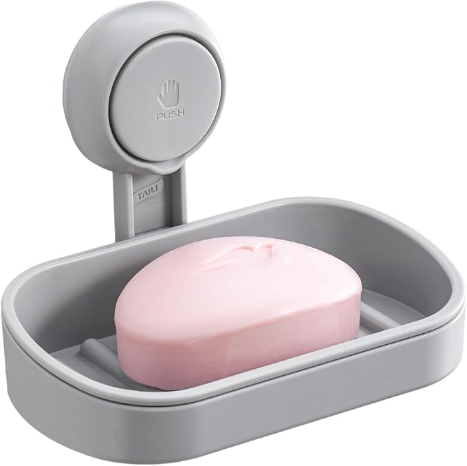 TAILI Soap Holder, Soap Dish for Shower Suction Cup, Bar Soap Holder, Grey | Removable Soap Holder Shower, Soap Tray for Shower Wall, Drill Free Sponge Holder, Bathroom & Kitchen, No drill