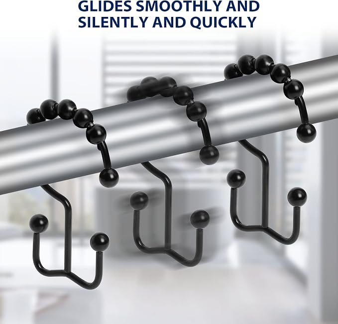 Gidse Shower Curtain Hooks,Sturdy Stainless Steel Double Sided Shower Hooks Rings for Bathroom Shower Curtain Rods Curtains Set of 12 Hooks - Matte Black