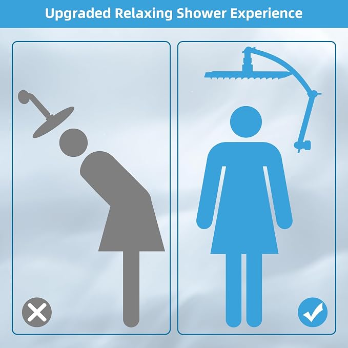 Hibbent All Metal 10'' Rain Shower Head, 16'' Extension Arm, Matte Black | cUPC Certified High Pressure Rainfall Showerhead with Solid Brass Adjustable Shower Head Extension Arm, Fixed Showerheads