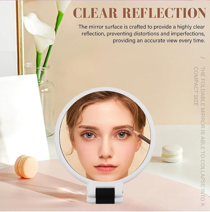 1X 5X Handheld Mirror with Handle for Travel， Magnifying Mirror, Magnification, Rotation Adjustable Handle, Double Sided Folding, Mirror for Women for Eyes Makeup Travel Shaving (White)