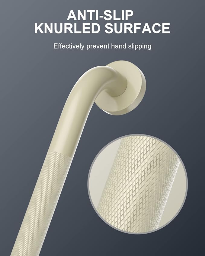 ZUEXT 2 Pack 16 Inch Beige White Anti Slip Shower Grab Bar w/Knurled Grip | Bathroom Balance Support Rail, Assist Handle for Handicap, Elderly, Seniors, Wall Mount Bath Safety Handrail, Stainless Steel