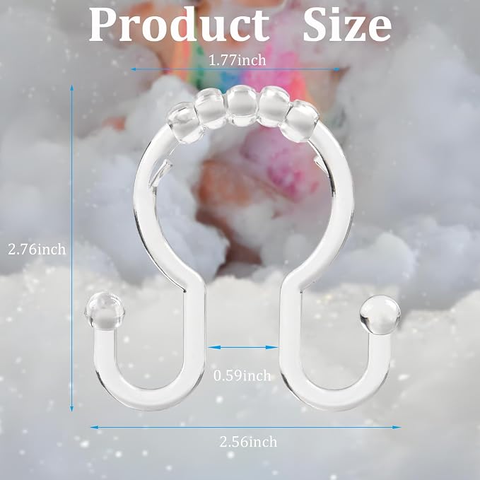 Resze Plastic Shower Curtain Hooks, 12 Pcs Clear Shower Curtain Rings Set | Glide Roller Shower Hooks, Rust Proof Anti-Drop Shower Rings, Smooth Sliding Double Hooks for Bathroom Shower Rods Curtains