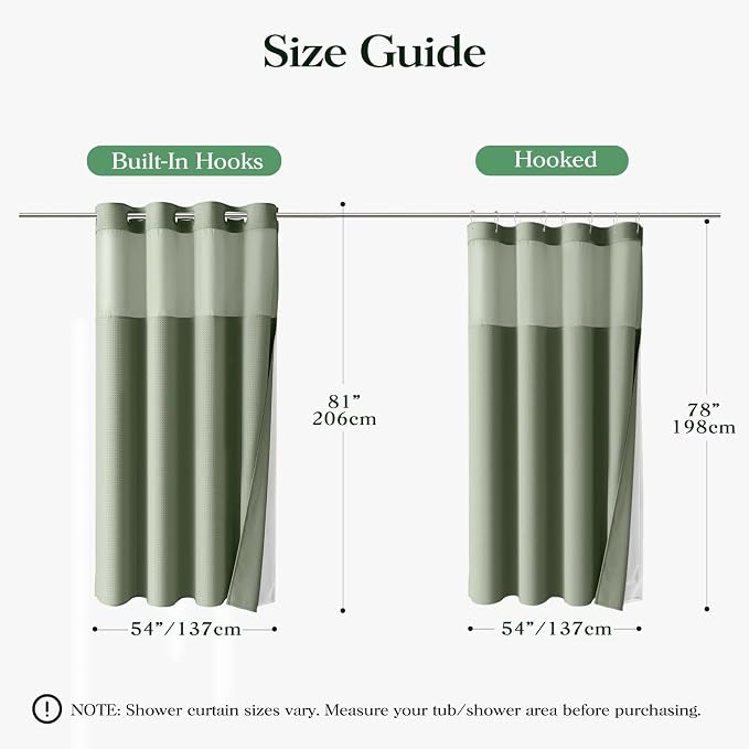 Sage Green Hook Free Waffle Shower Curtain & Snap-in Liner,54x81 | Less Time to install, 3 in 1 Fabric Shower Curtain and Liner Set with Magnets, Stall, Long, Shower Curtains for Bathroom
