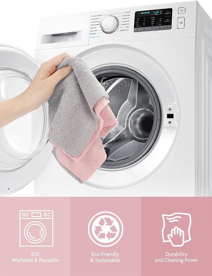 Fantasticlean Microfiber Cleaning Cloth Rolls- 150 Sheets (2 Rolls of Pink) | 12'' by 12'', Super Absorbent, Lint-free, Tear-away Microfiber Towel Roll, for All-Purpose Cleaning