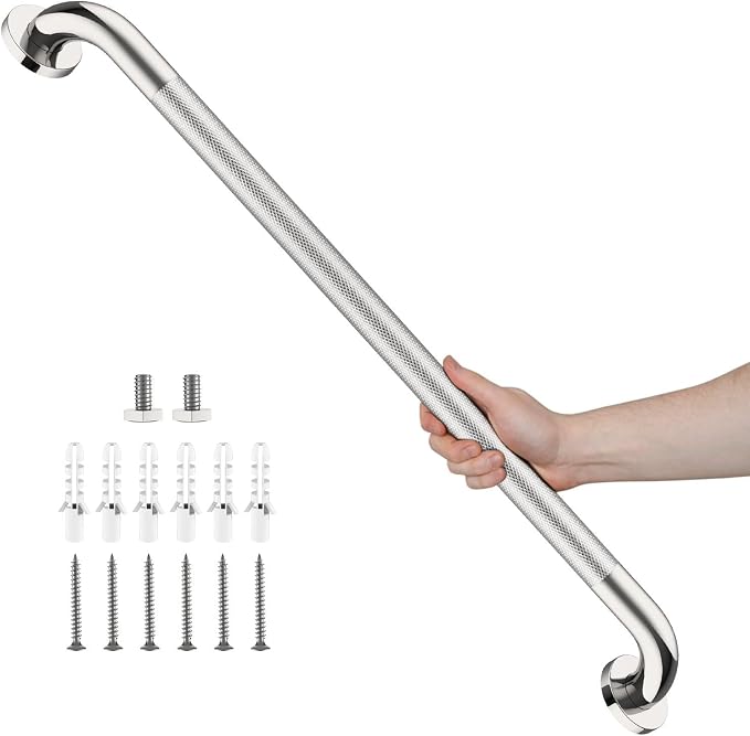Chrome Grab Bar 32 Inch, Grab Bar for Bathtub and Shower | Anti-Slip Knurled Grip, Stainless Steel, Bathroom Assist Handle Handrail, Handicap Support Bars for Toilet, 1.25" Diameter