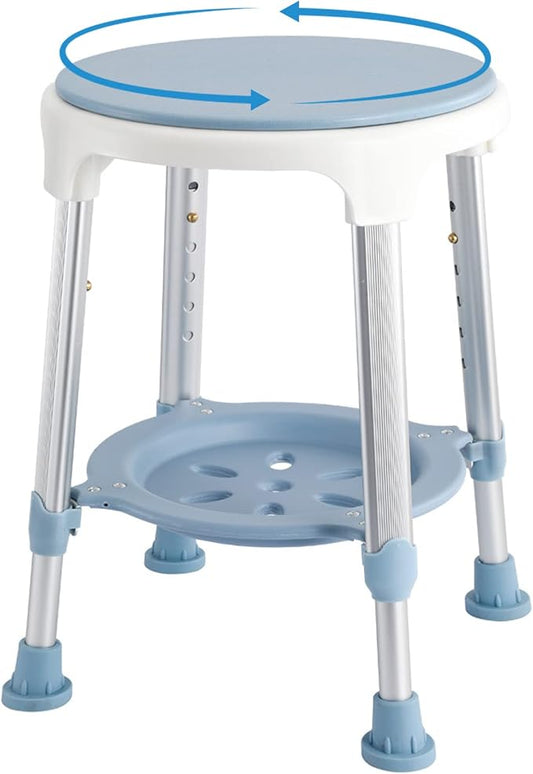 Shower Chair Stool for Inside Shower,360° Swivel,300 LBs,Blue | 6-levels Height Adjustable Bathtub Stool with Storage Tray,Small Corner Stool for Shower,Bath Shower Seat for Seniors
