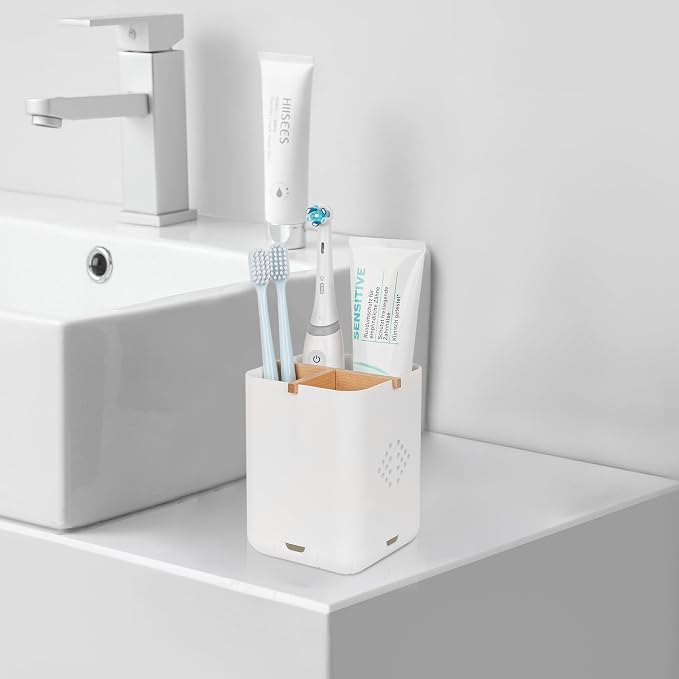 Toothbrush Holders for Bathrooms, Electric Toothbrush Holder, White | Toothbrush and Toothpaste Organizer for Bathroom Countertop, 3 Slot Vanity Storage