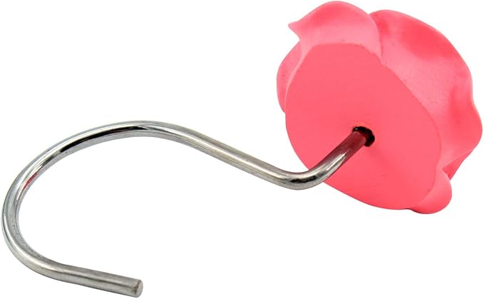 BEAVO Shower Curtain Hooks, Home Decorative Rustproof Shower Curtain Hooks Resin Rose Flower Shower Hooks Rings for Bathroom Shower Rods Curtains,Set of 12 Hooks (Pink) | Pink Flower Shower Curtain Ring - Stainless Steel Shower Ring Hook with Resin Flo...