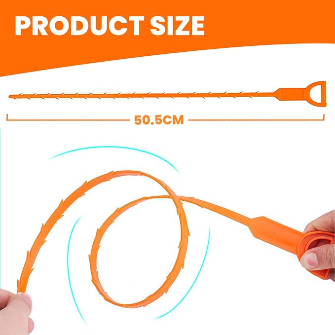 Drain Snake Clog Remover 4 Pack 20 Inch, Flexible Hair Drain Cleaner, Non-Slip Grip for Sink Shower Tub Toilet Kitchen Bathroom Clog Remover