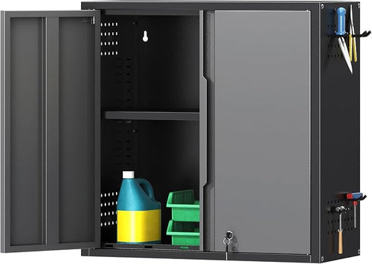 Coolsun 26" H Garage Wall Cabinet with Lockable Doors and Adjustable Shelf | Metal Wall Cabinet for Garage Assembly Required (26" H Black)