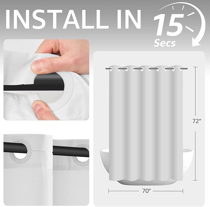 jinchan No Hook Shower Curtain for Bathroom Ombre Cloudy Grey 70x72 inch | Hookless Long Grey Shower Curtain, Bathroom Decor, Gradual Color, Stripe,Waterproof Fabric, Minimalist Design, Modern Neutral